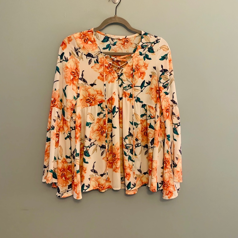 Peach Love California Floral Bohemian Top